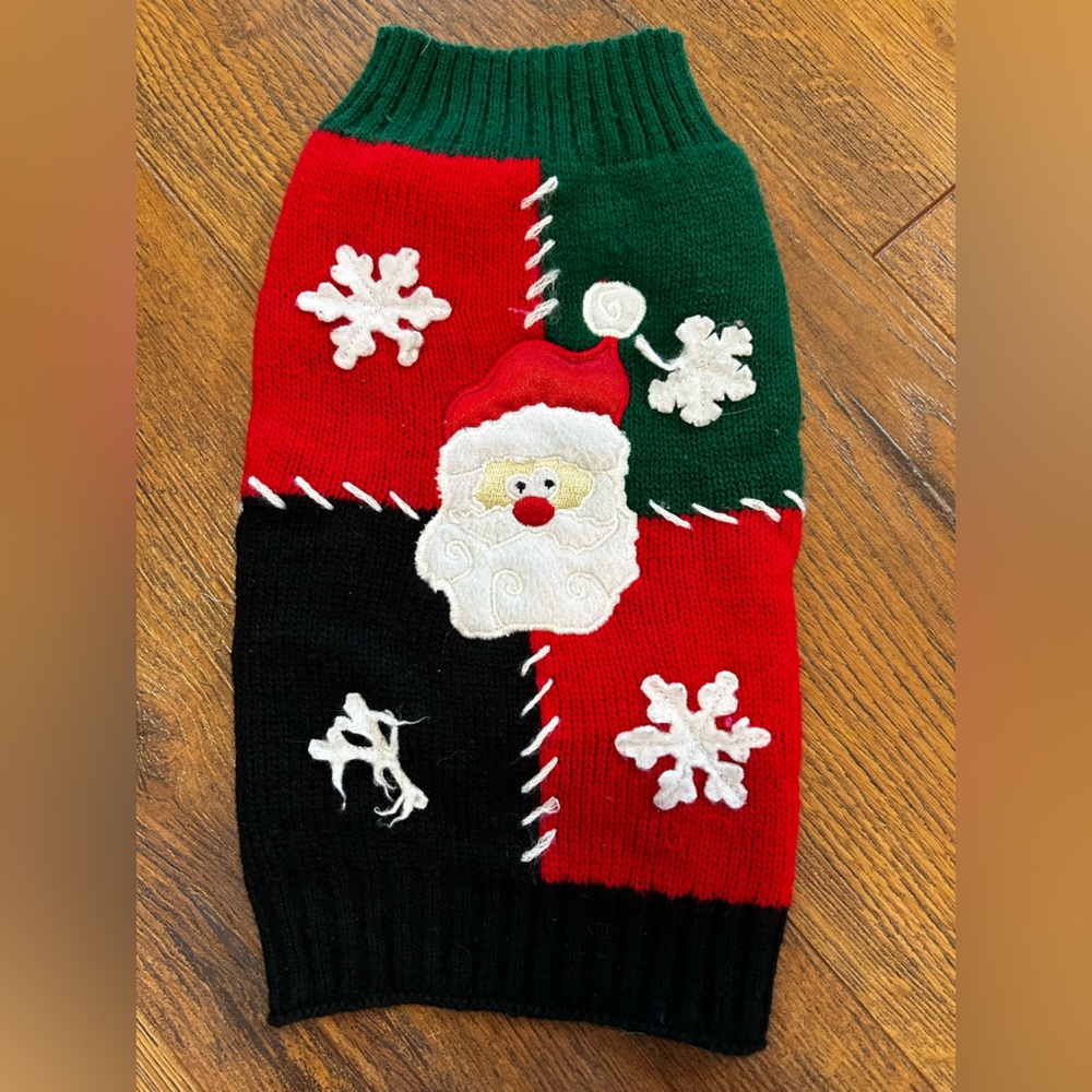 Christmas Santa & Snowflake Dog Sweater-Red, Green, White, Black-Dog Outfit
